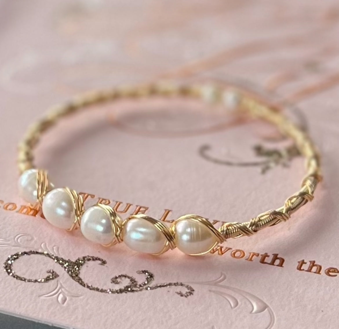 Bazille Breezy Freshwater Pearl Brass Wrap Bangle