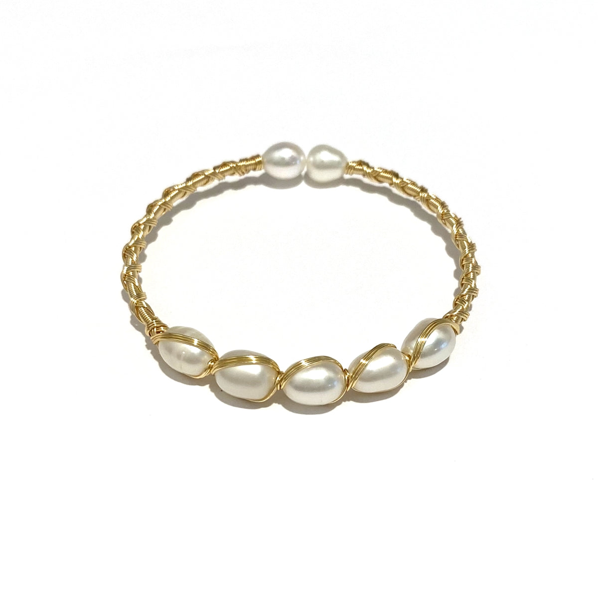 Bazille Breezy Freshwater Pearl Brass Wrap Bangle