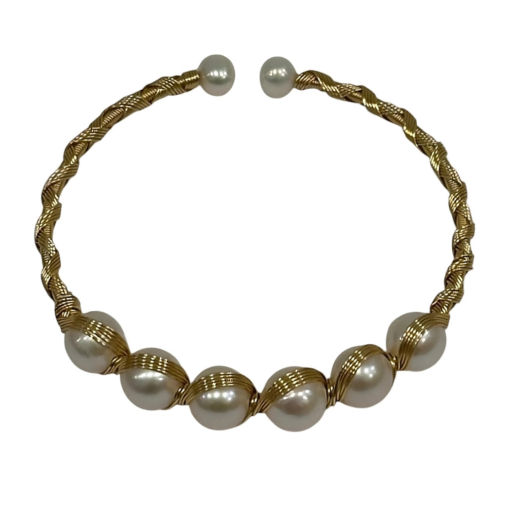 Bazille Breezy Freshwater Pearl Brass Wrap Bangle