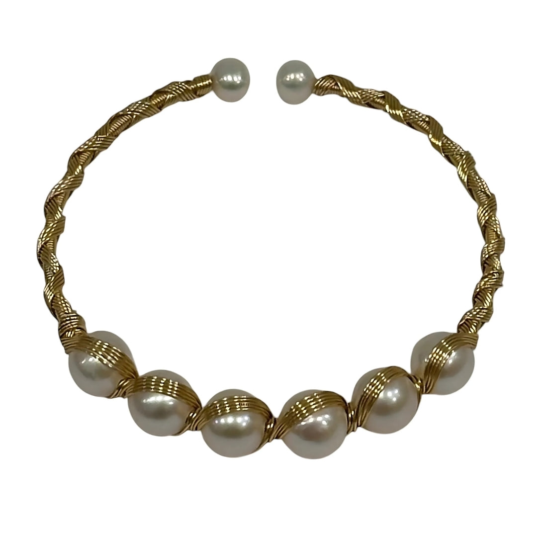Bazille Breezy Freshwater Pearl Brass Wrap Bangle