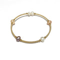 Rodin Brass and Freshwater Pearl Bangle Bracelet - Multi-| Wendy Mignot
