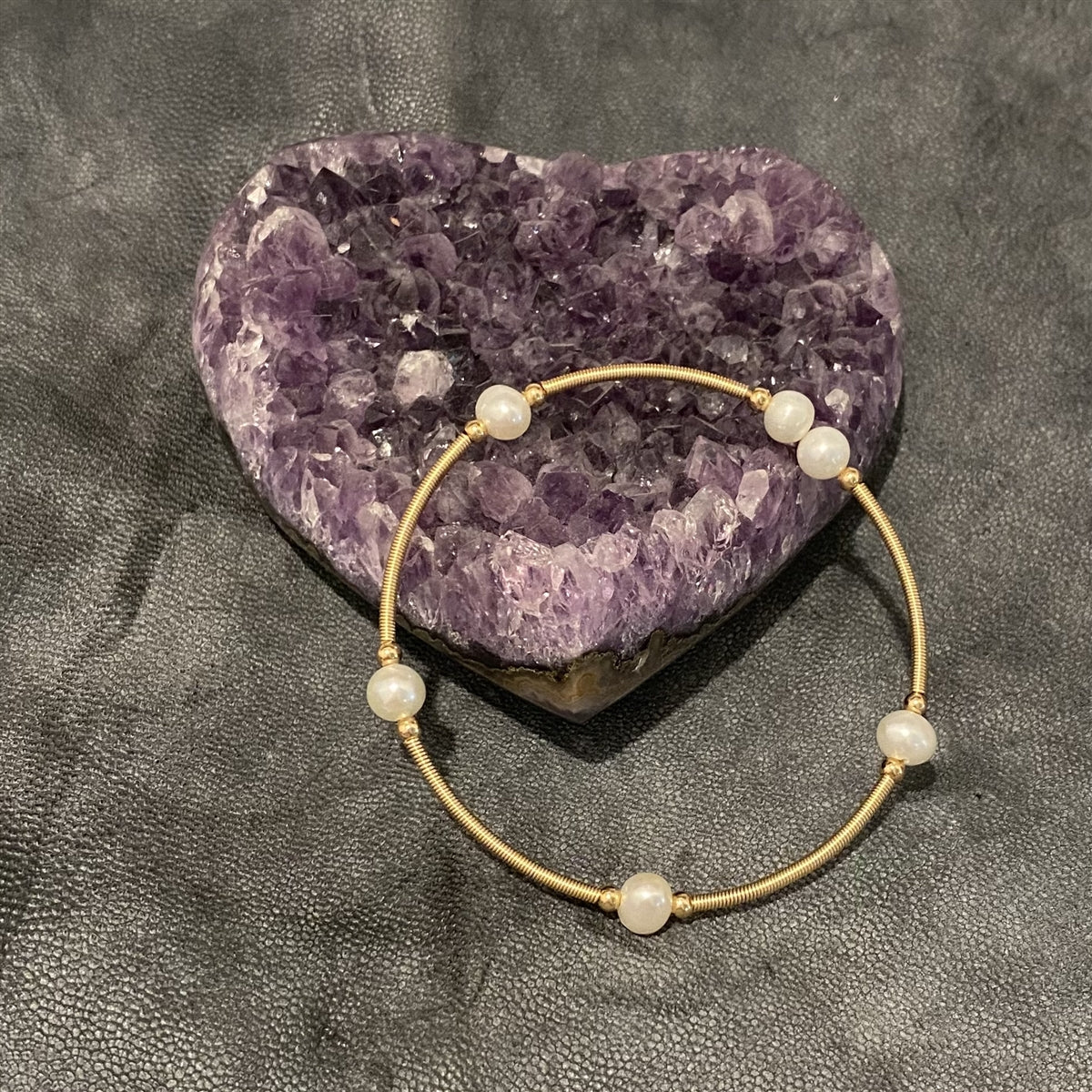 Rodin Brass and Freshwater Pearl Bangle Bracelet-White