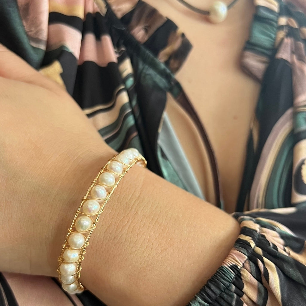 Du Champ  Freshwater Pearl Brass Wrap Bangle