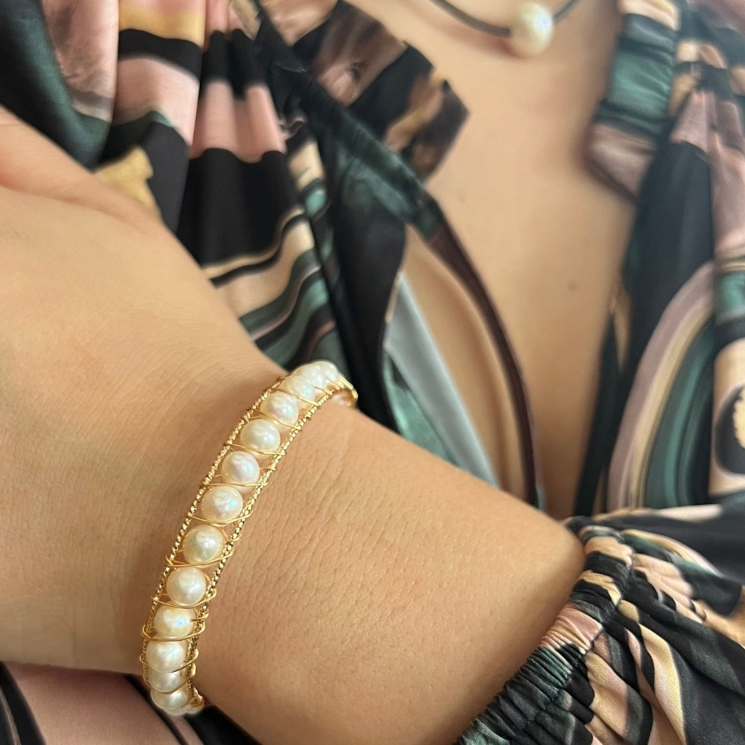 Du Champ  Freshwater Pearl Brass Wrap Bangle