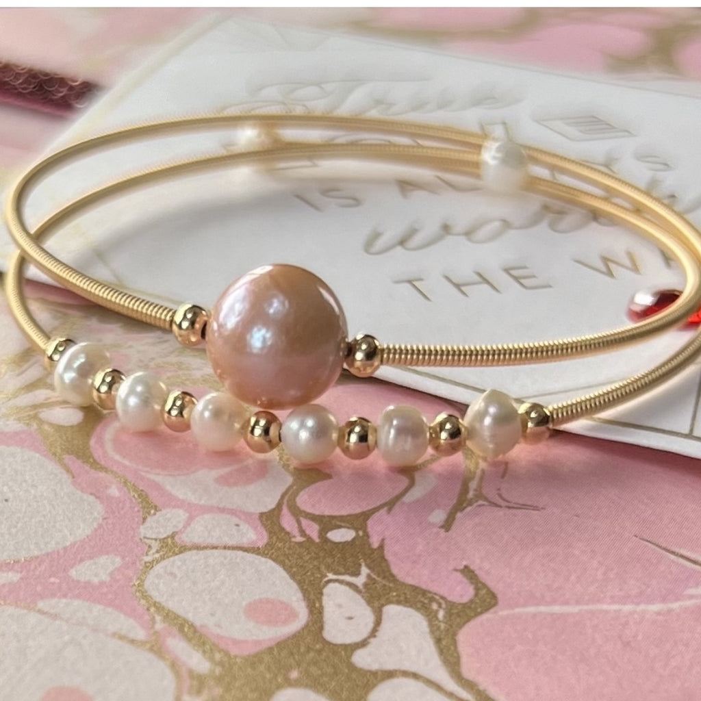 Picasso Freshwater Pearl Brass Wrap Bangle