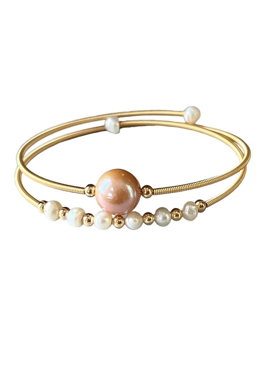 Picasso Freshwater Pearl Brass Wrap Bangle