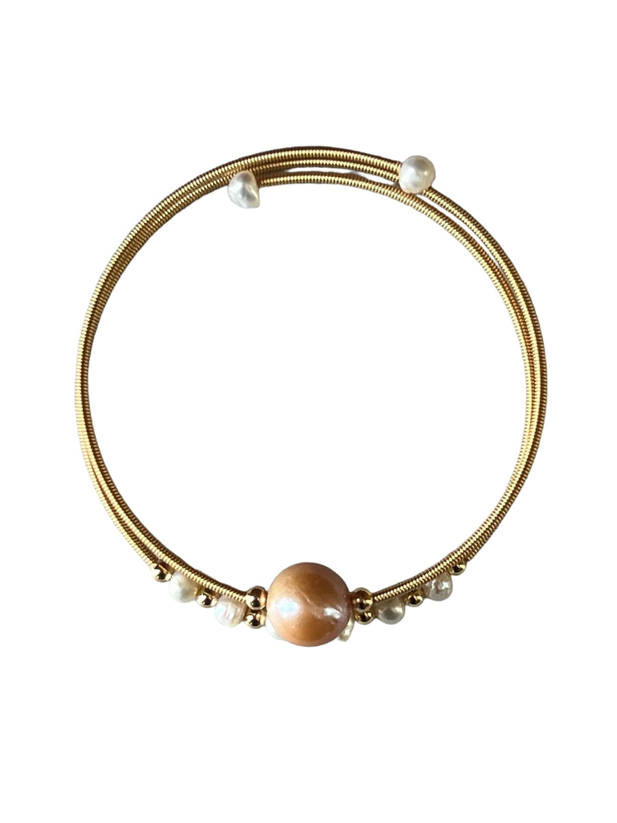 Picasso Freshwater Pearl Brass Wrap Bangle