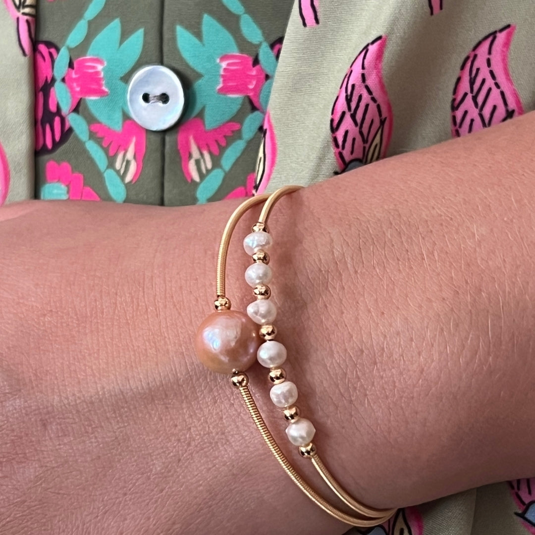Picasso Freshwater Pearl Brass Wrap Bangle