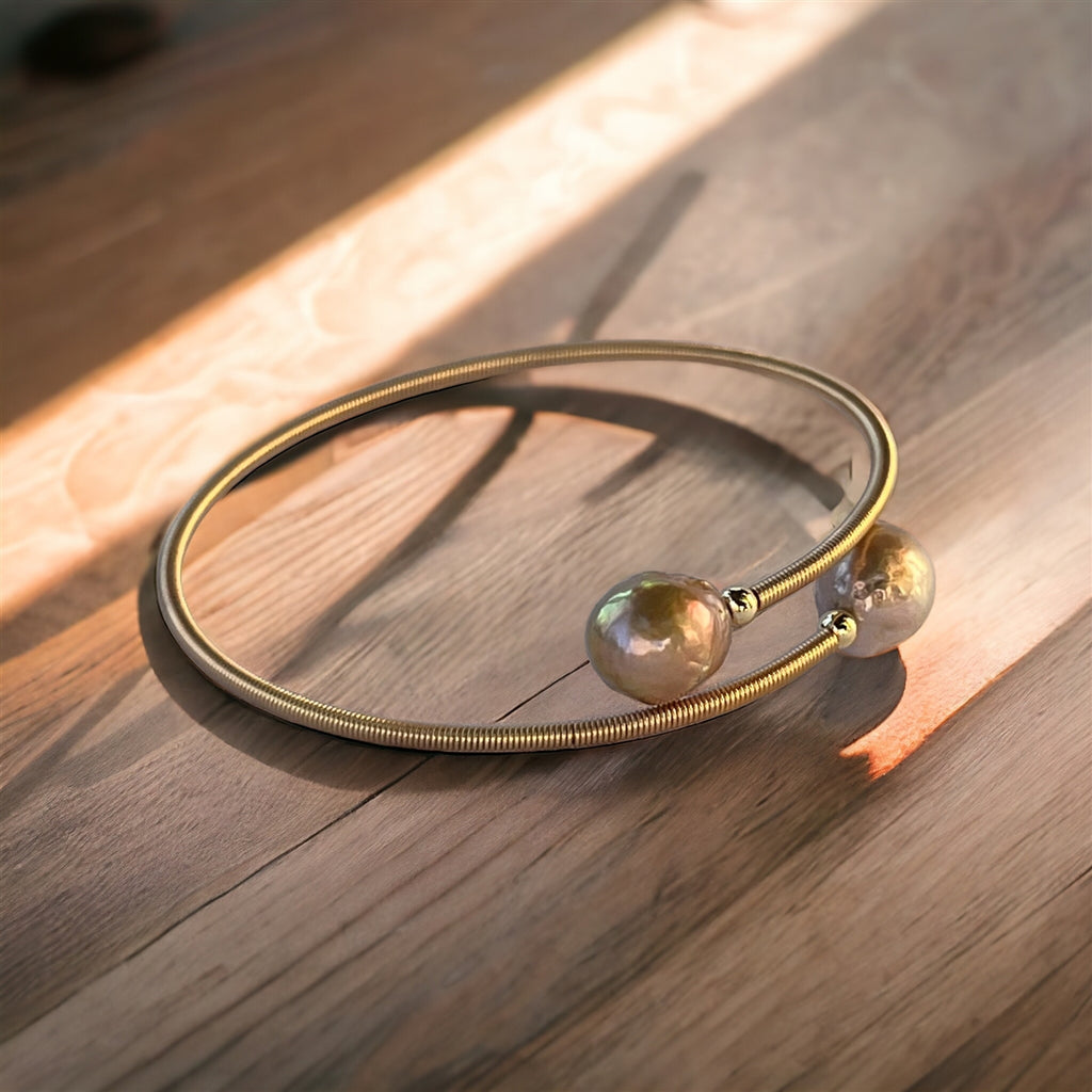 Valentin Freshwater Pearl Brass Wrap Bangle