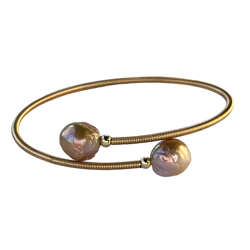 Valentin Freshwater Pearl Brass Wrap Bangle