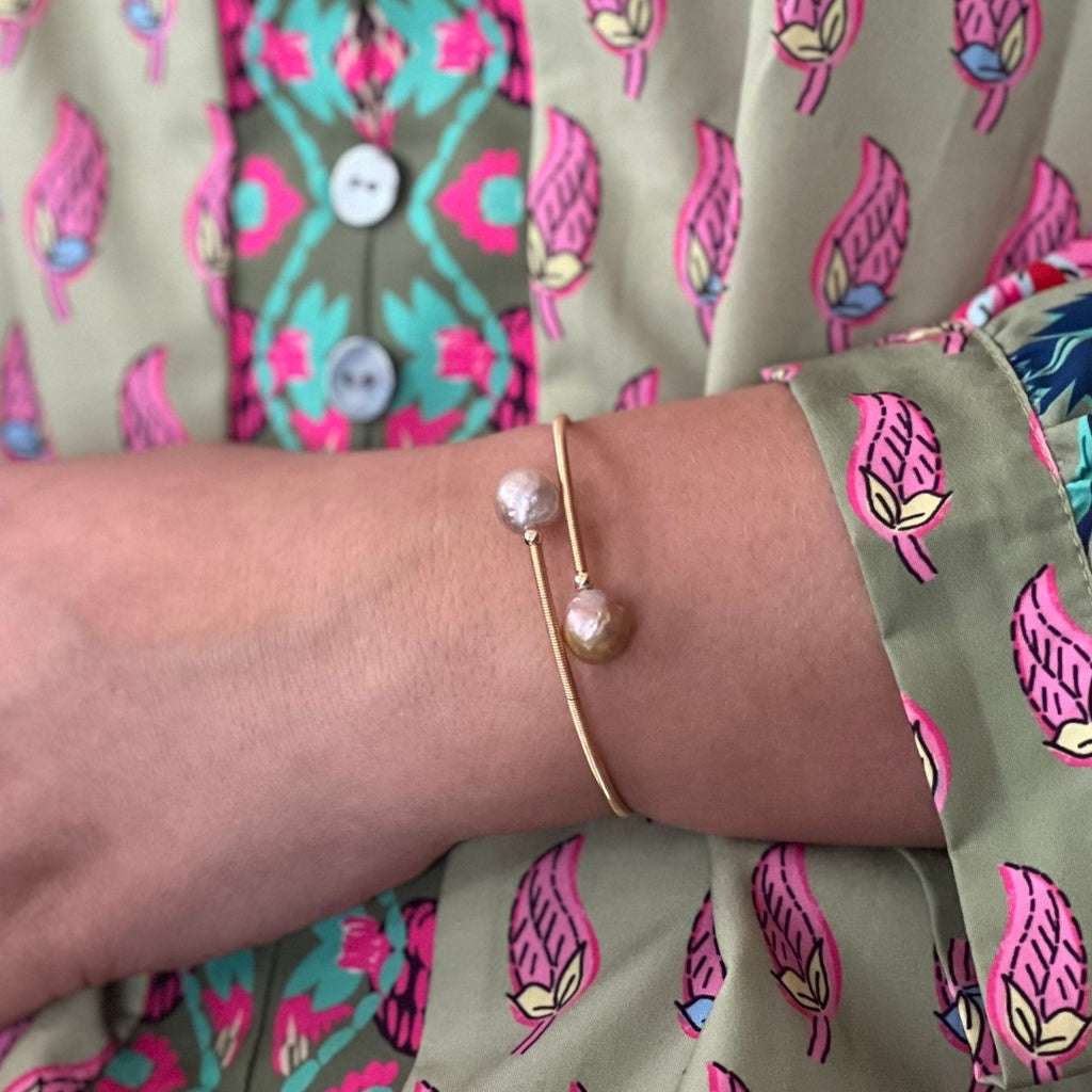 Valentin Freshwater Pearl Brass Wrap Bangle
