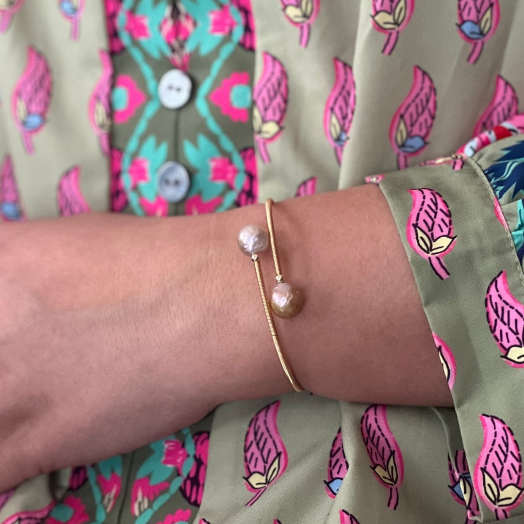 Valentin Freshwater Pearl Brass Wrap Bangle