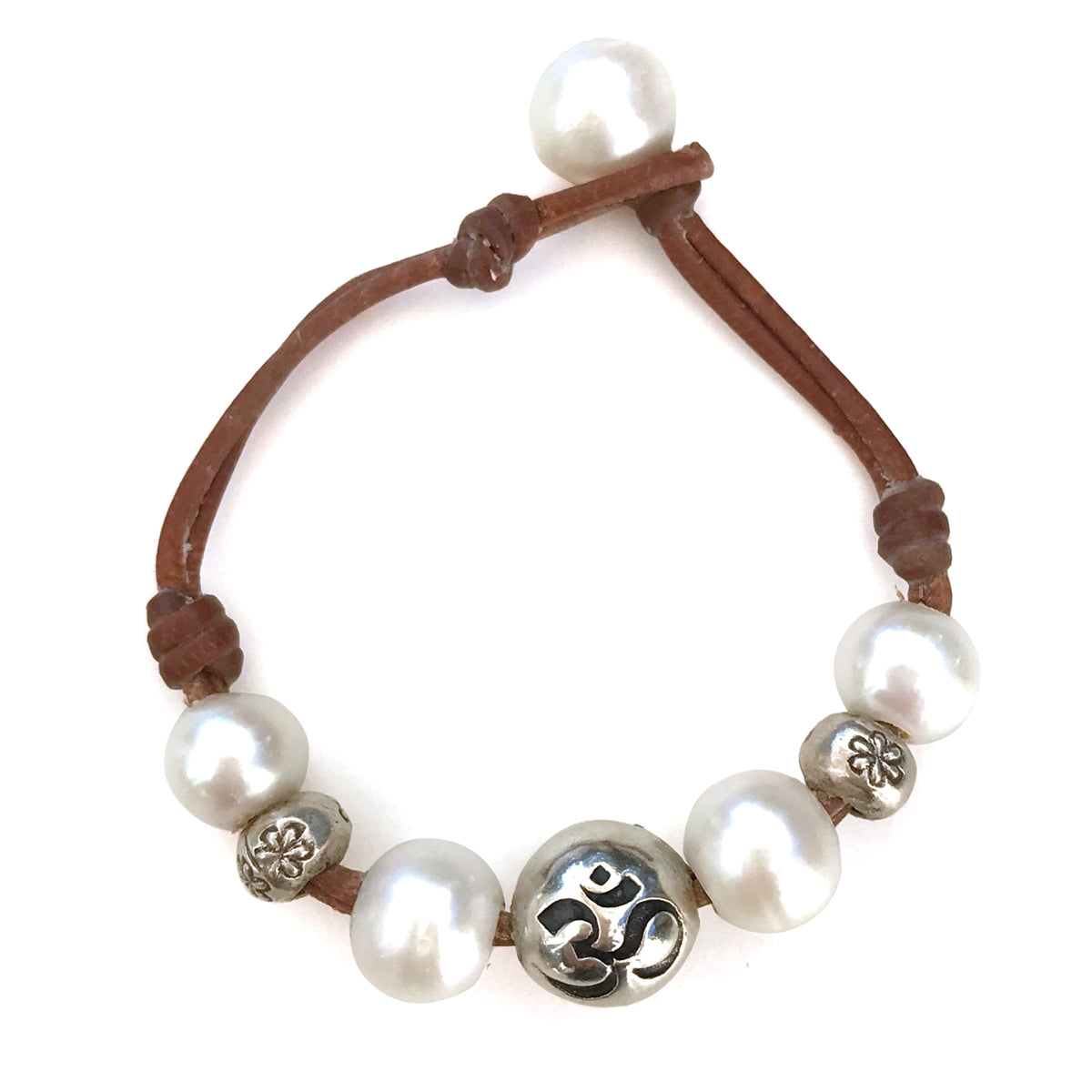 Fine Pearls and Leather Jewelry by Designer Wendy Mignot | Namaste Om Freshwater Bracelet