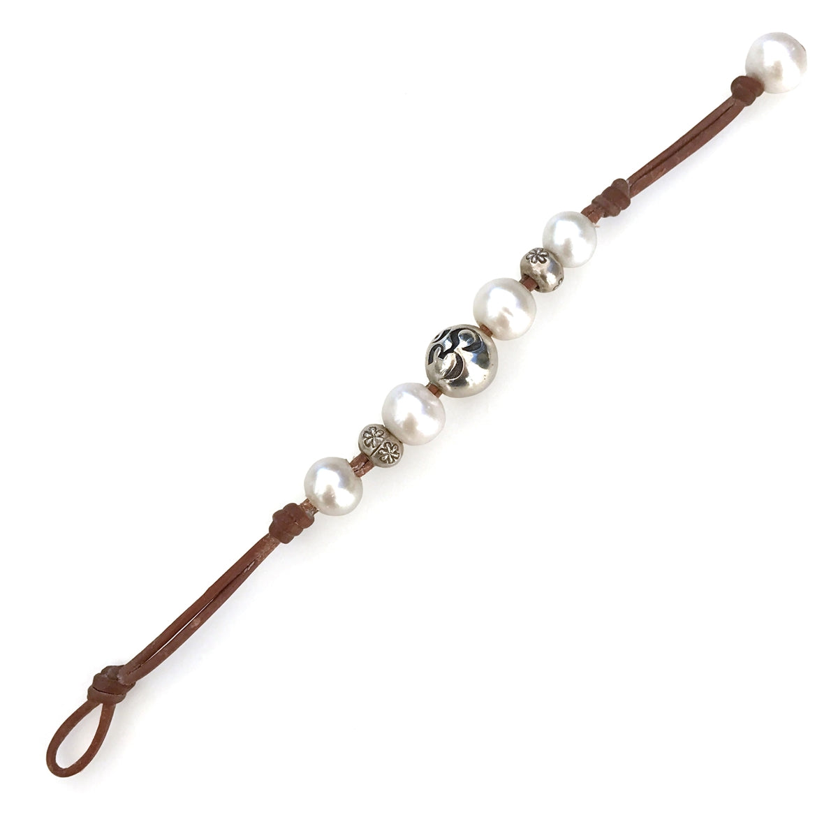 Wendy Mignot Namaste Om Freshwater Pearl and Leather Bracelet