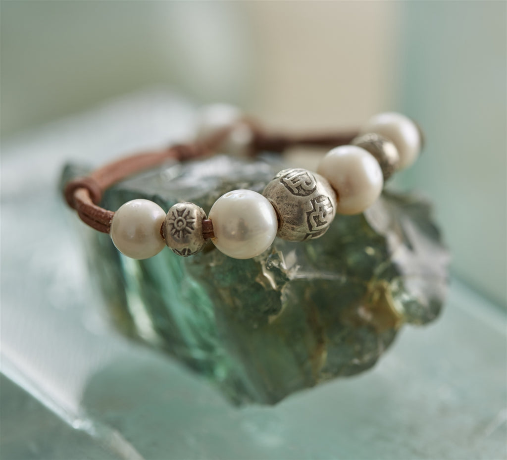 Wendy Mignot Namaste Om Freshwater Pearl and Leather Bracelet