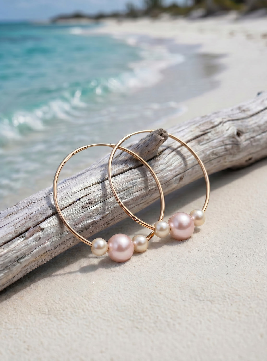 Wendy Mignot 14k Gold-Filled Three Pearl Hoop Earrings - White, Pink, White