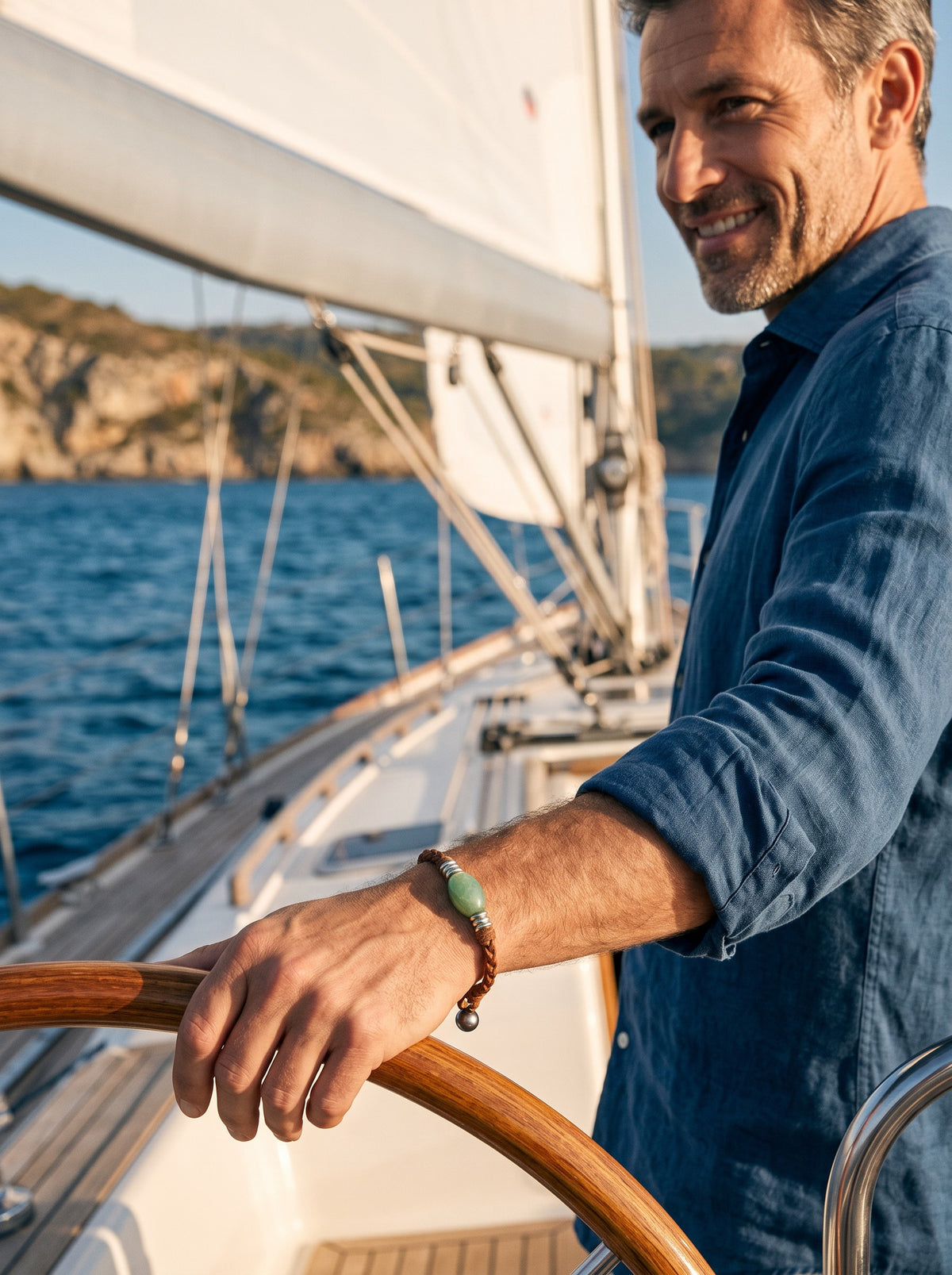 The Wanderer Tahitian Pearl and Braided Leather Bracelet-Aventurine