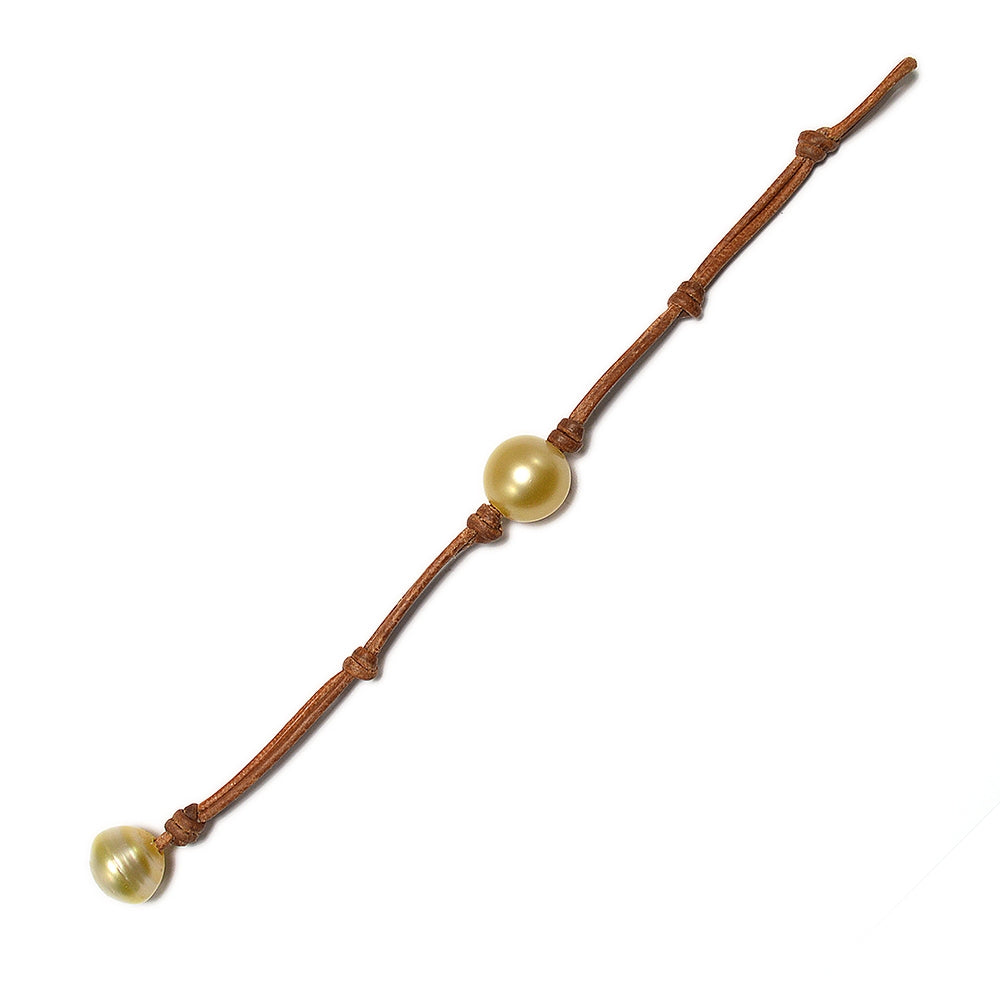 Wendy Mignot South Sea Gold Single Pearl and Leather Bracelet