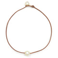Fine Pearls and Leather Jewelry by Designer Wendy Mignot South Sea Single Necklace Golden White