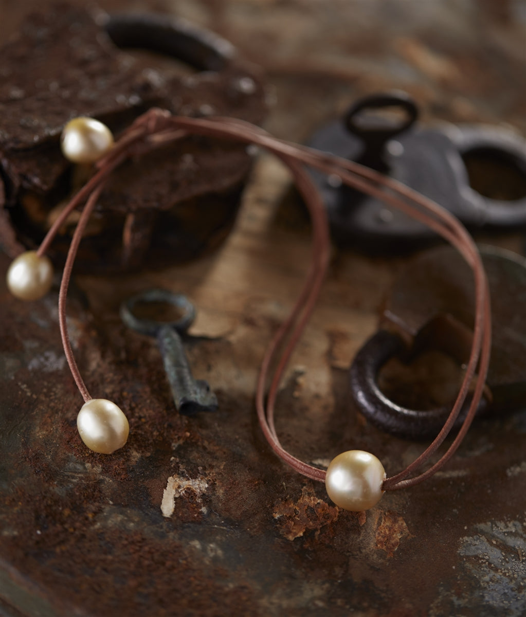 Wendy Mignot Signature South Sea Gold Pearl and Leather Necklace