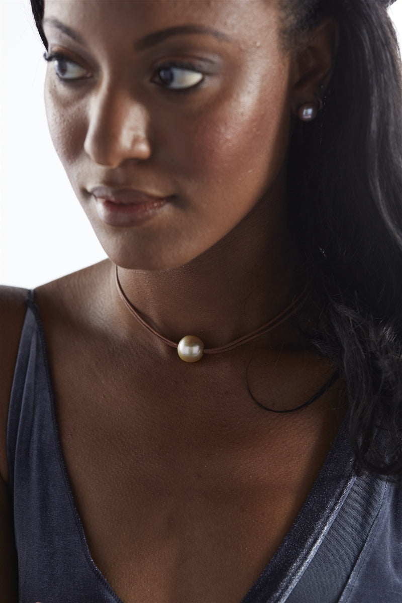 Wendy Mignot Signature South Sea Gold Pearl and Leather Necklace