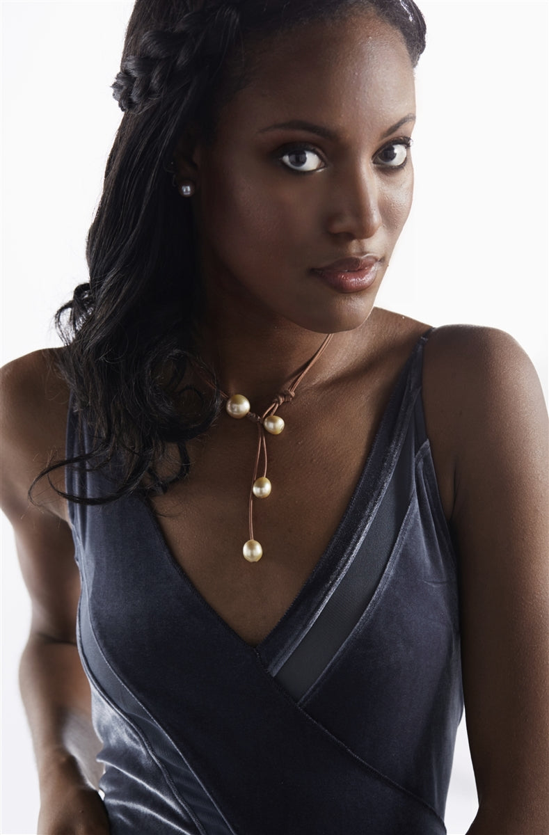 Wendy Mignot Signature South Sea Gold Pearl and Leather Necklace