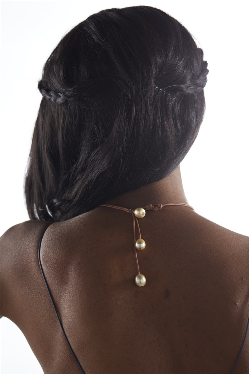 Wendy Mignot Signature South Sea Gold Pearl and Leather Necklace