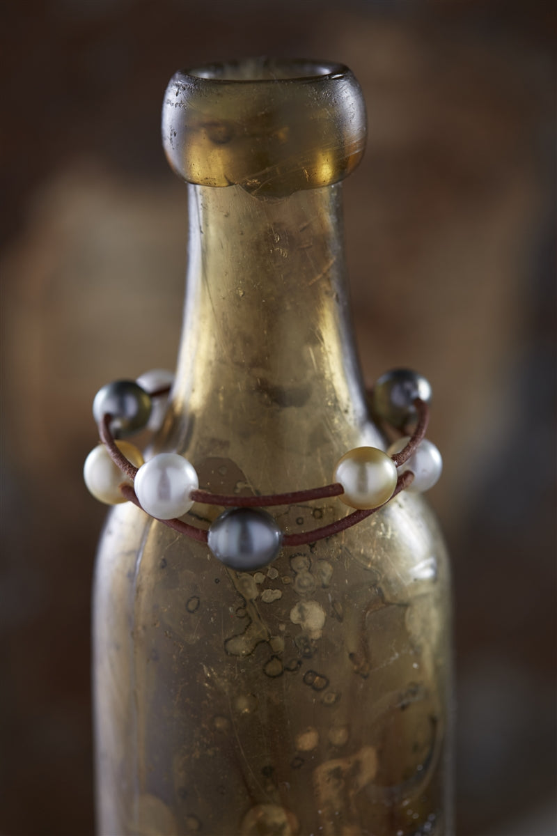 Wendy Mignot Music Two Strand Tahitian Pearl and South Sea Pearl and Leather Mixed Bracelet