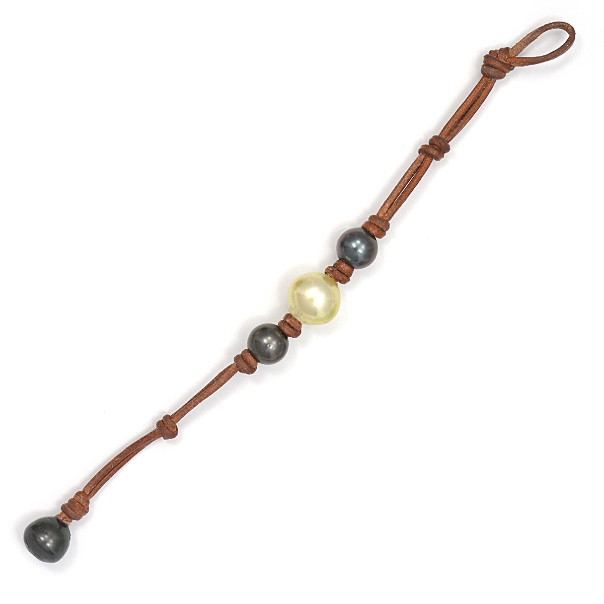 Wendy Mignot Three Tahitian Pearl and South Sea Gold Pearl and Leather Bracelet 2