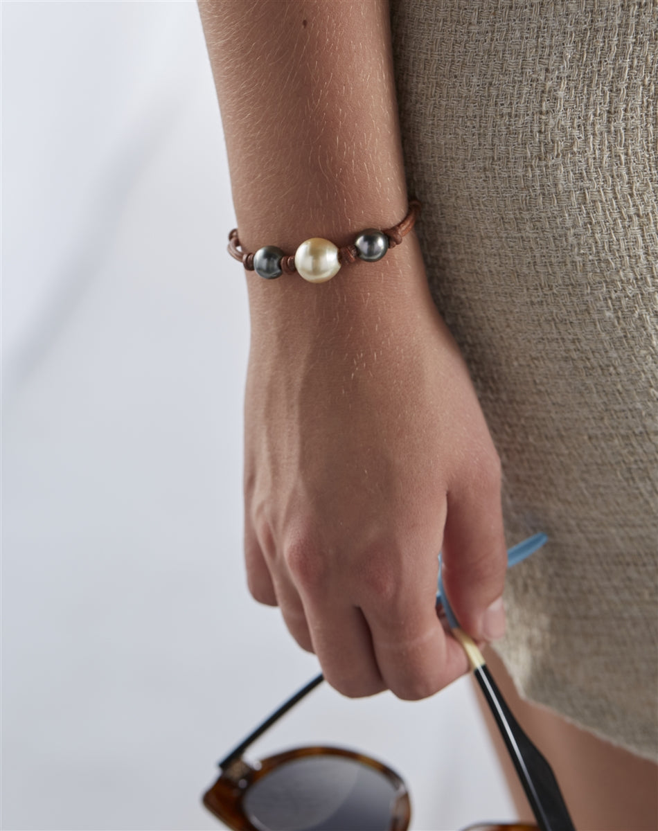 Wendy Mignot Three Tahitian Pearl and South Sea Gold Pearl and Leather Bracelet 2
