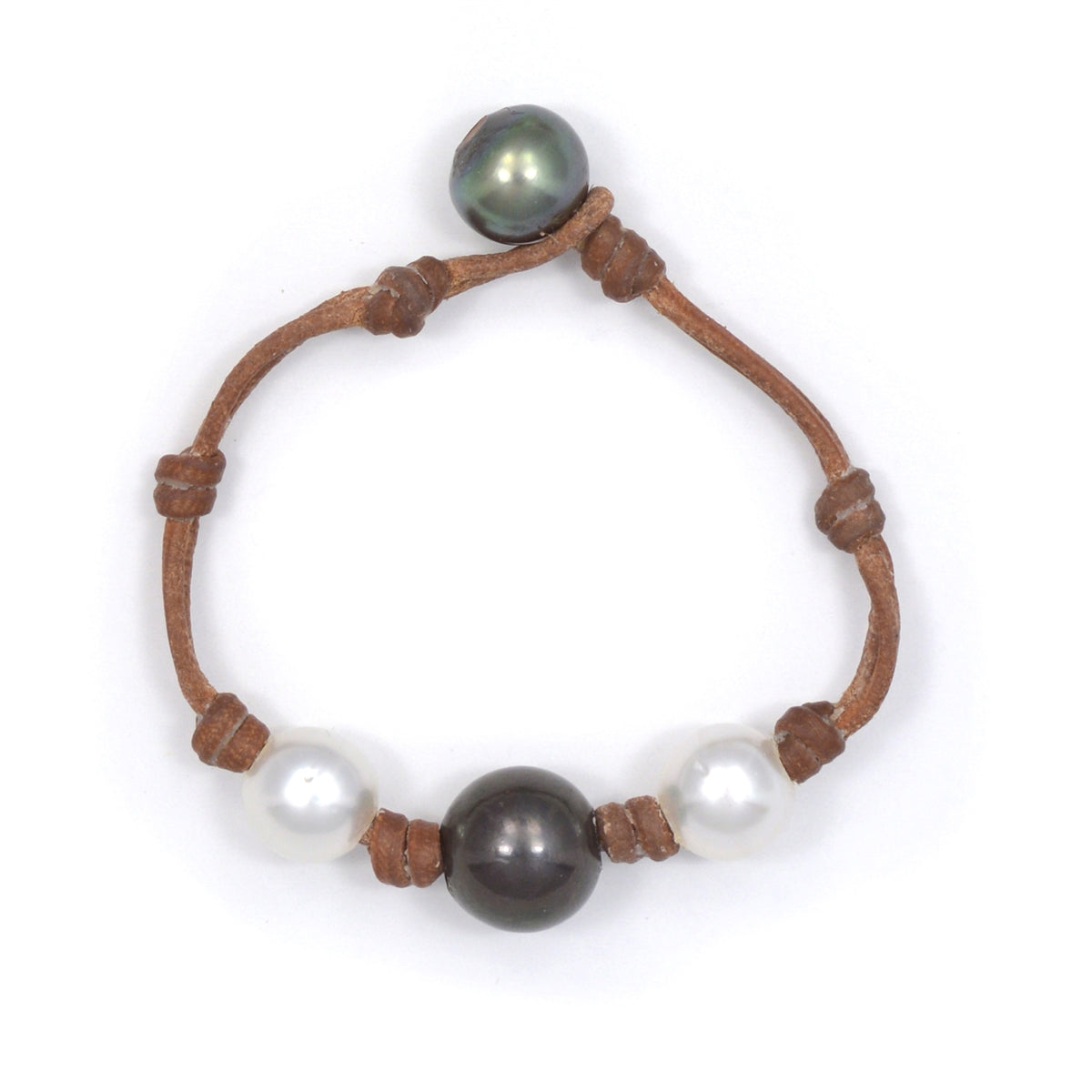 Fine Pearls and Leather Jewelry by Designer Wendy Mignot Three Pearl South Sea White 2, Tahitian Bracelet