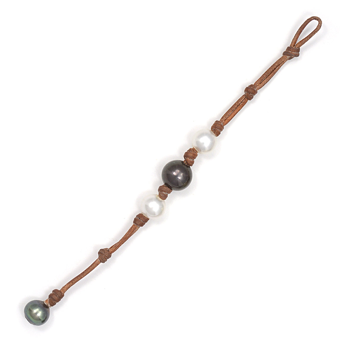 Wendy Mignot Three South Sea White Pearl and Tahitian Pearl and Leather Bracelet 2