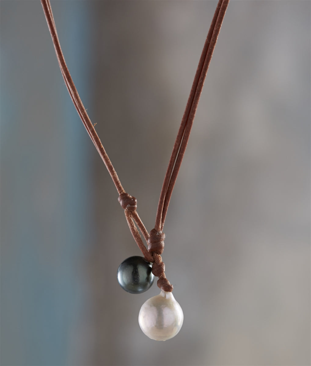 Wendy Mignot Carter Tahitian and Freshwater Pearl and Leather Necklace