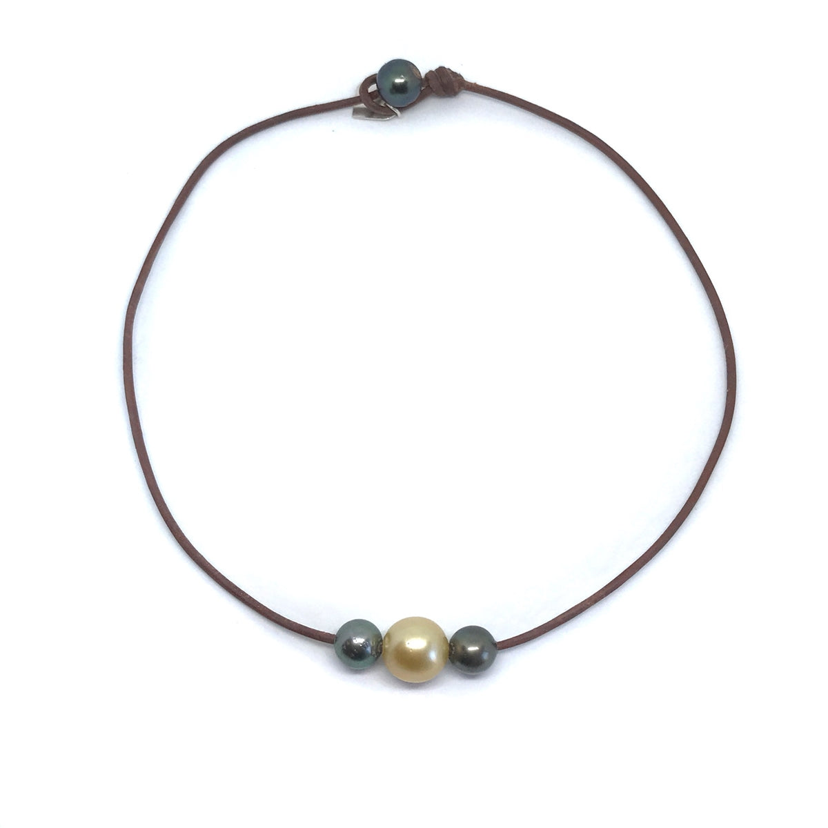 Fine Pearls and Leather Jewelry by Designer Wendy Mignot Daisy Tahitian and South Sea Gold Necklace