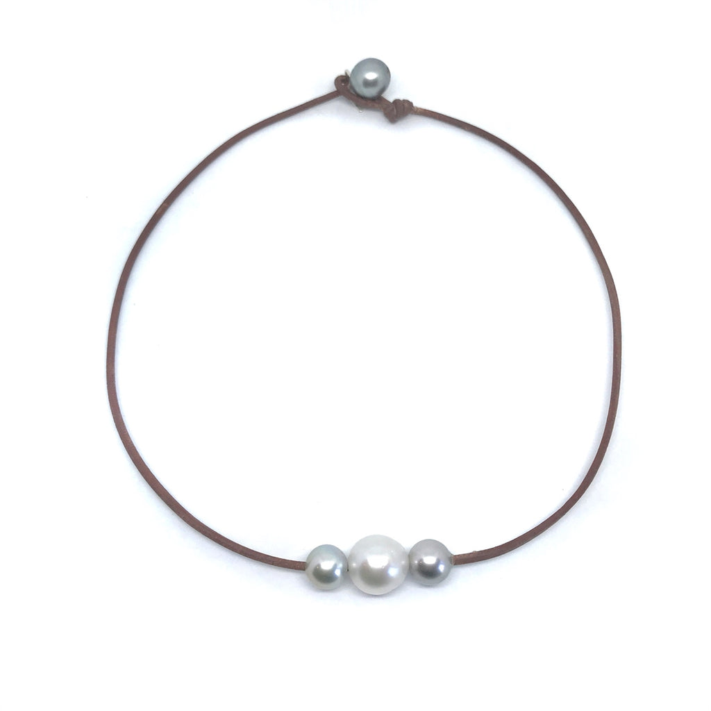 Fine Pearls and Leather Jewelry by Designer Wendy Mignot Daisy Tahitian and South Sea Necklace