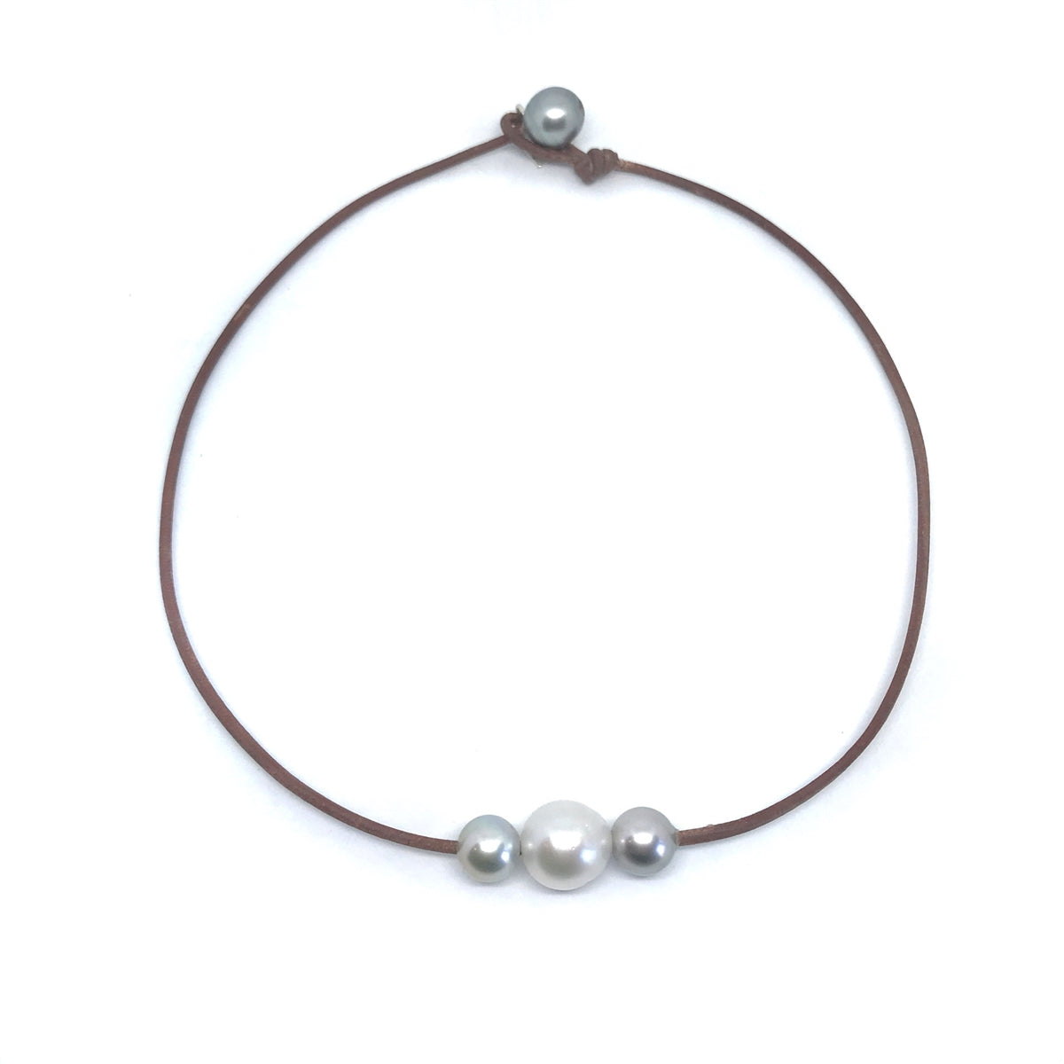 Fine Pearls and Leather Jewelry by Designer Wendy Mignot Daisy Tahitian and South Sea Necklace
