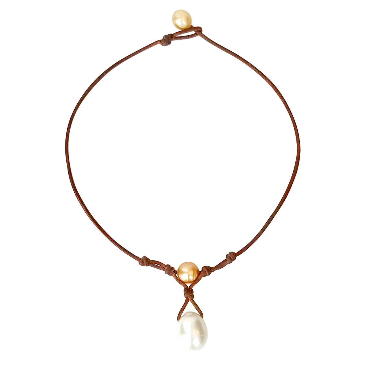 Fine Pearls and Leather Jewelry by Designer Wendy Mignot Grove South Sea Gold and South Sea White Necklace