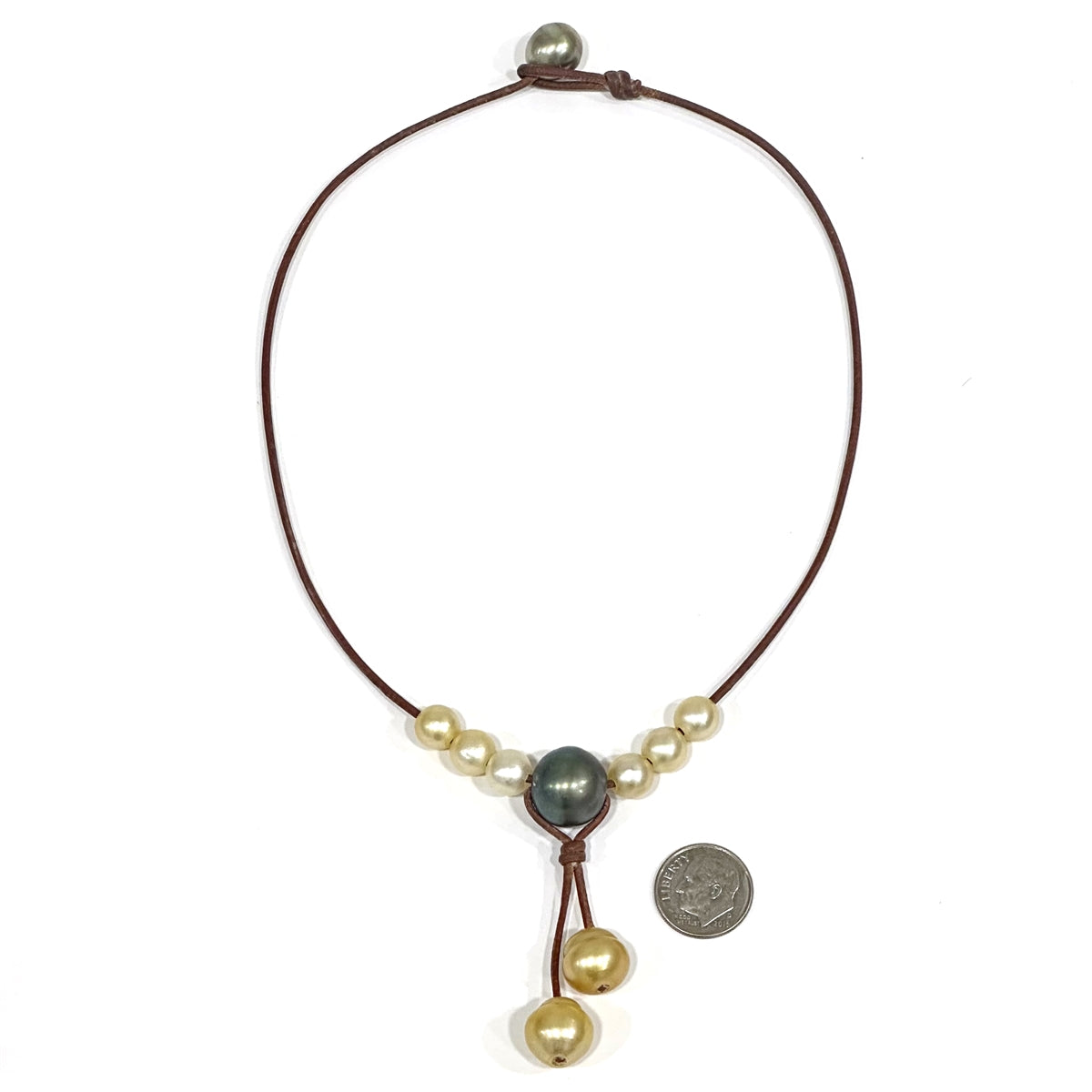 Wendy Mignot Tahitian Pearl and South Sea Gold Pearl and Leather Synergy Necklace