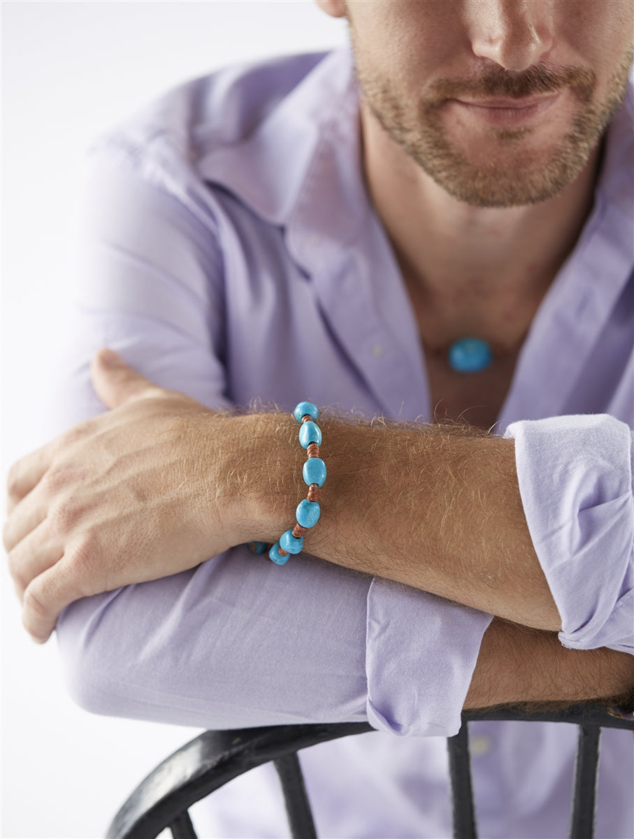Wendy Mignot Jean Noel Petite Turquoise and Leather Bracelet