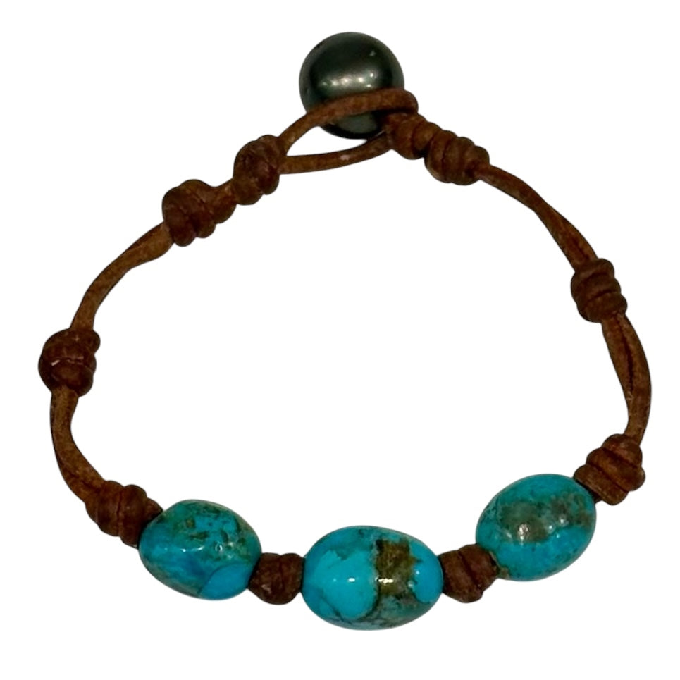 photo of Wendy Mignot Turquoise Three Gem and Leather Bracelet Limited Edition