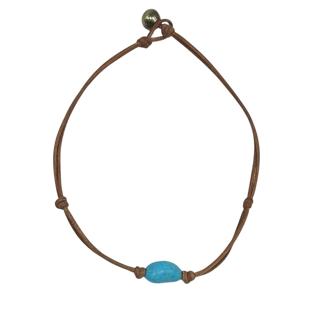 Fine Pearls and Leather Jewelry by Designer Wendy Mignot Turquoise Zak with Knots Necklace, Limited Edition