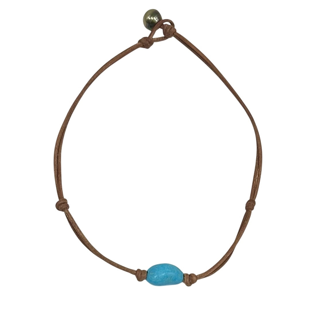 Fine Pearls and Leather Jewelry by Designer Wendy Mignot Turquoise Zak with Knots Necklace, Limited Edition