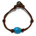 Fine Pearls and Leather Jewelry by Designer Wendy Mignot Turquoise Single Gem Bracelet Limited Edition
