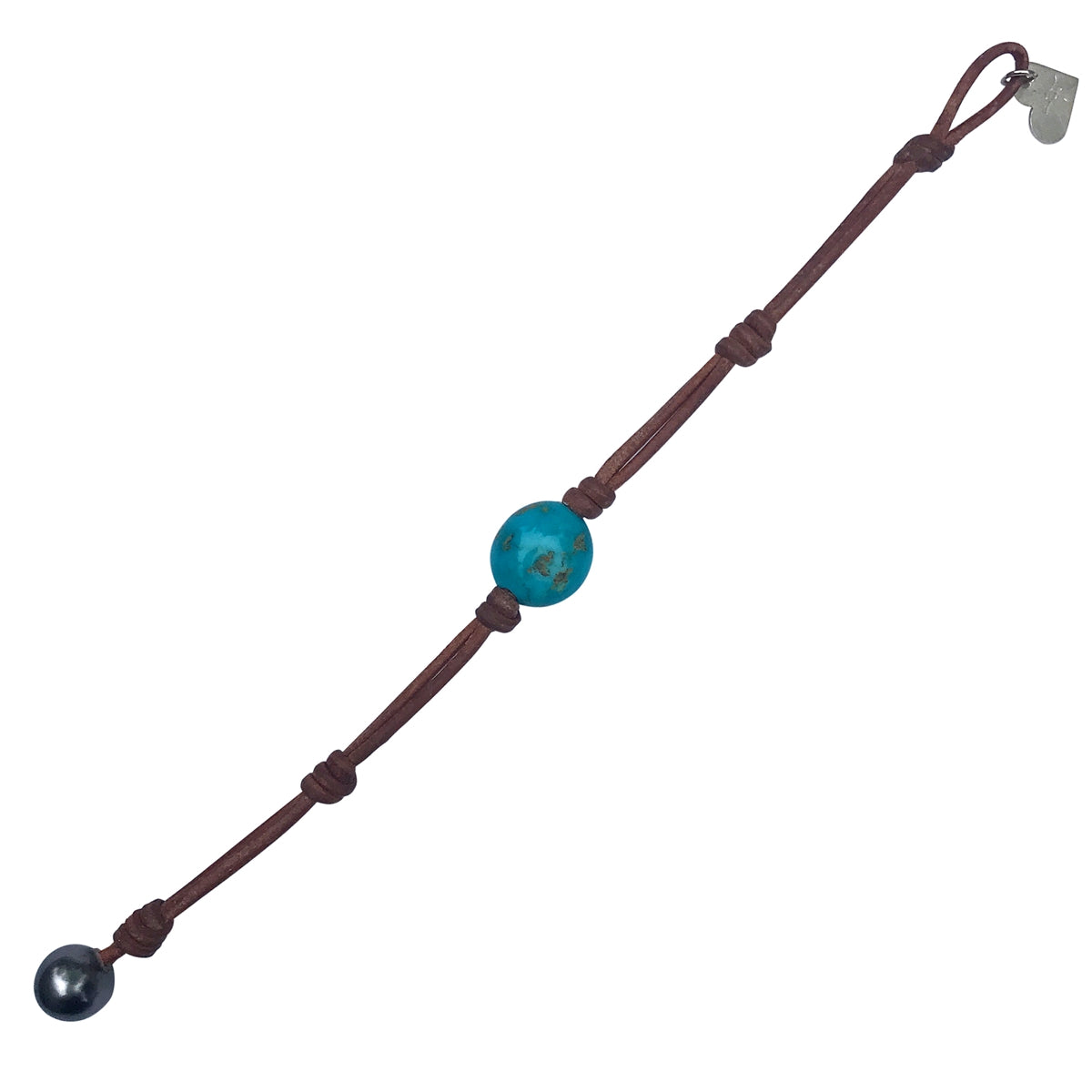 Wendy Mignot Turquoise Single Gem Leather Bracelet with Tahitian Pearl Clasp