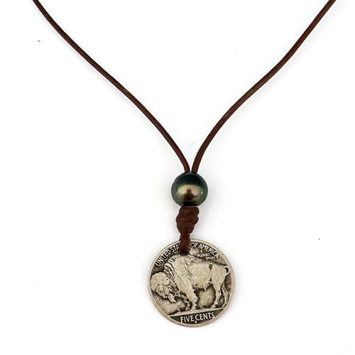 Buffalo Nickel and Tahitian Pearl Necklace