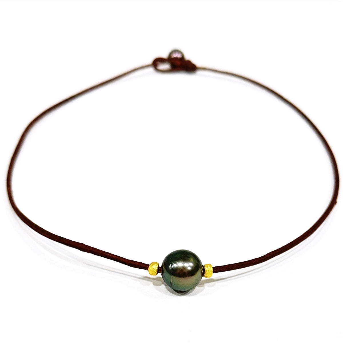 Wendy Mignot Bora Bora Single Tahitian Pearl and Leather with 22k rondelles Necklace