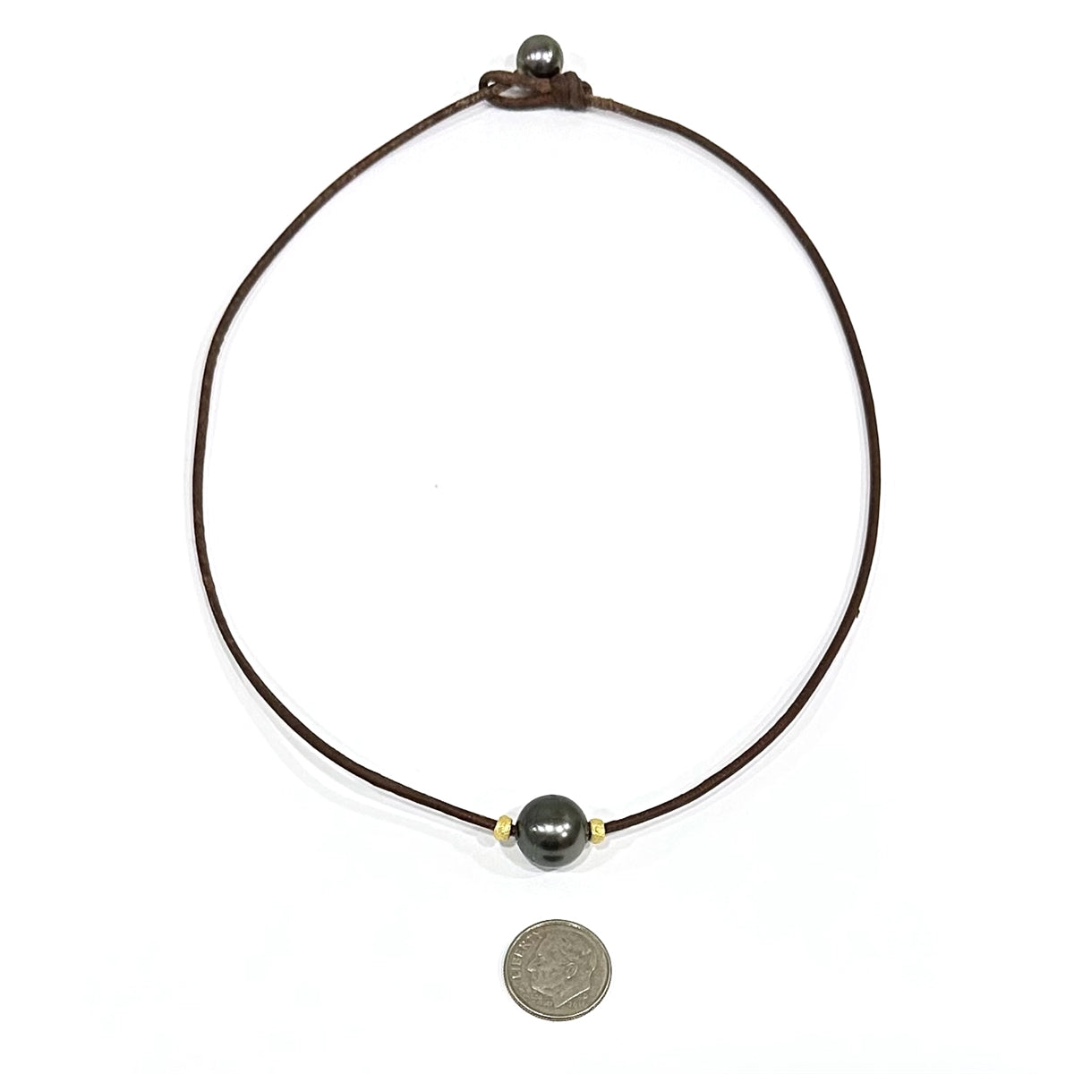 Wendy Mignot Bora Bora Single Tahitian Pearl and Leather with 22k rondelles Necklace