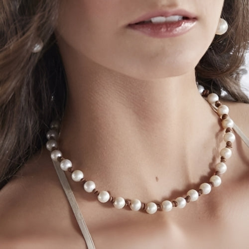 Wendy Mignot Fine Pearls and Leather Jewelry freshwater pearl necklace hand-knotted on a brown leather cord