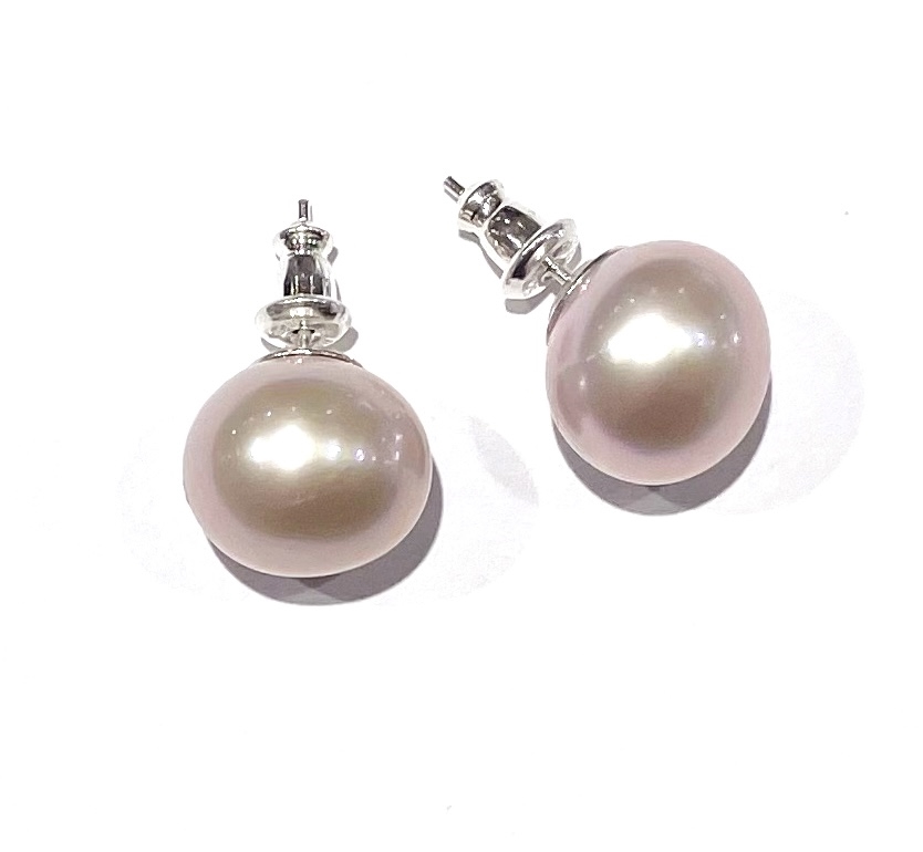 Noble freshwater beads earrings 11 mm, silver, studs store pearl cream, earrings, gift, wedding