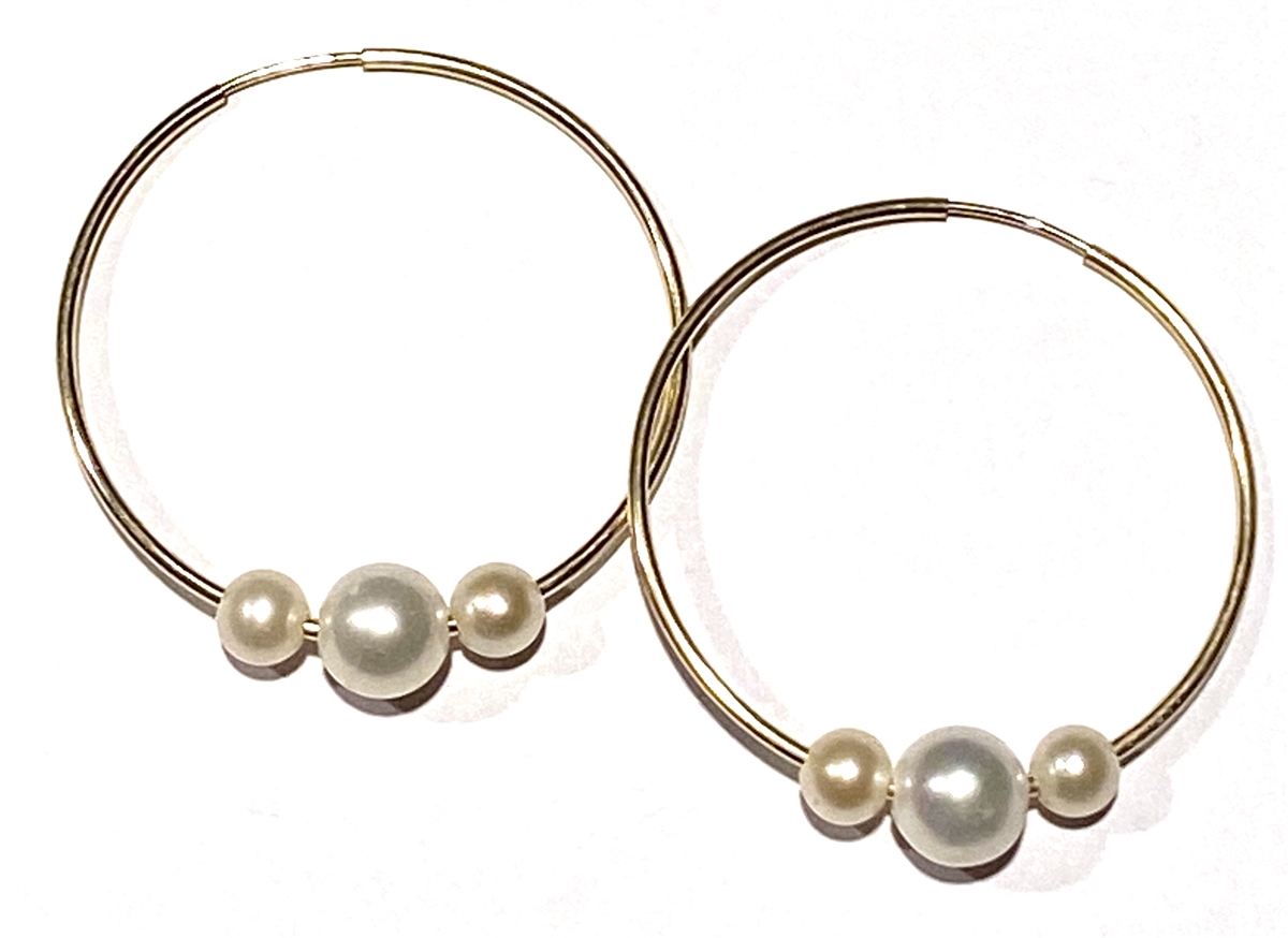 Wendy Mignot | 14k Gold-Filled Three Pearl Hoop Earrings - White,White  White by Wendy Pearls